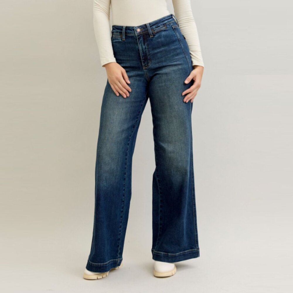 Judy Blue High Waisted Retro Wide Tummy Control Front Welt Pocket Jeans